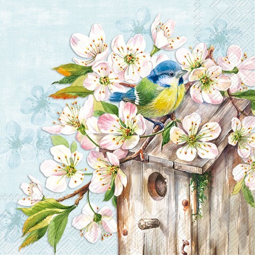 20 napkins Cherry Blossom Birdhouse - Cherry blossoms on birdhouse 33x33cm