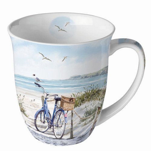 Porcelain mug Bike at the Beach - Bicycle with basket on the beach 0.4L, height 10.5cm