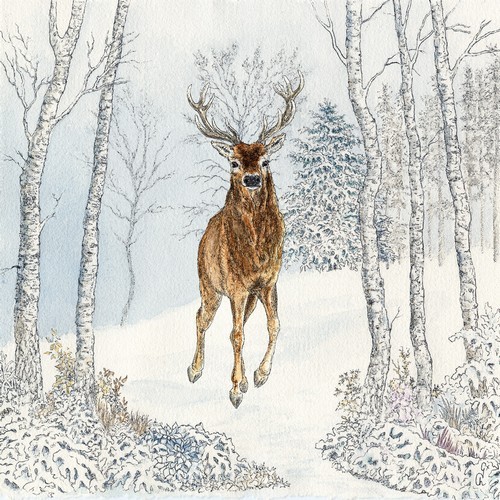 20 Servietten Cerf Hiver - Hirsch im schneebedecktem Wald 33x33cm