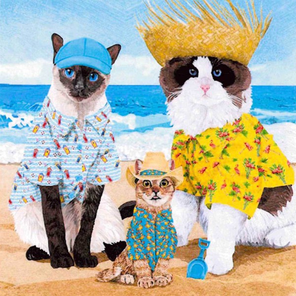 20 Servietten Cats Beach Party - Katzen bei Strandparty 33x33cm