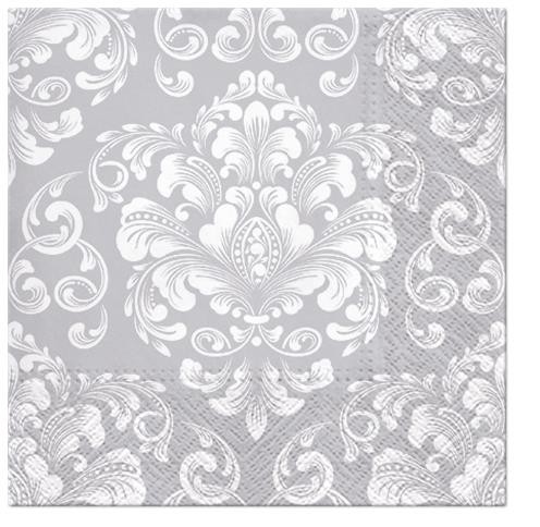 20 Servietten Beautiful Moments silver - Florale Ornamente silber 33x33cm
