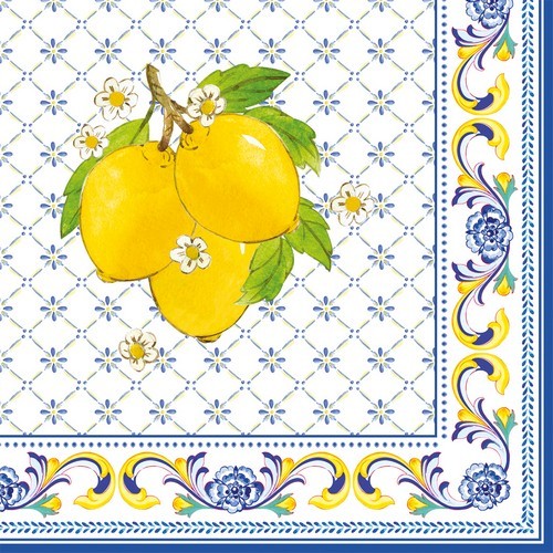 20 Servietten Positano - Zitronen auf blauem Muster 33x33cm