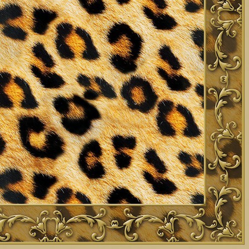20 Servietten Leopard Ornament - Leopardenfell mit Bordüre 33x33cm