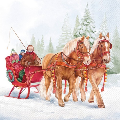 20 Servietten Winter Sleigh Ride - Winterausflug mit Pferdekutsche 33x33cm