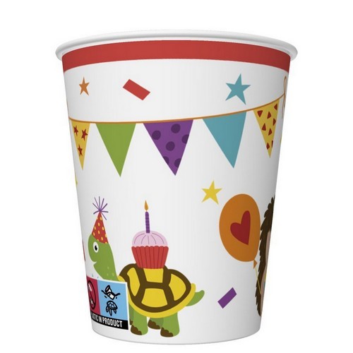 8 Pappbecher Cute Party Animals - Lustige Tiere in Partylaune 0,25l, Ø5,5-8cm, H9cm