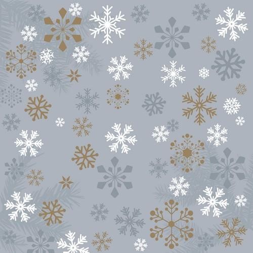 20 Servietten Traditional Snow Grey - Flocken und Kristalle auf grau 33x33cm