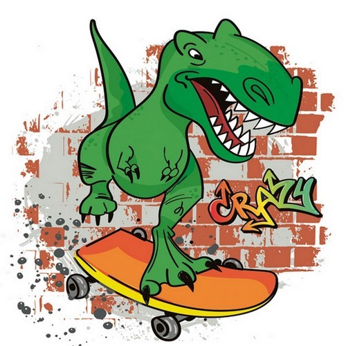 20 Servietten Crazy Dino - Dino auf Skateboard 33x33cm