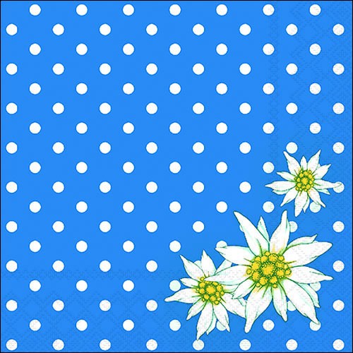 20 Servietten Edelweiss Dots blue - Edelweiß auf blau mit Punkten 33x33cm