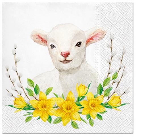 20 Servietten Lamb with Wreath - Lamm um Narzissen 33x33cm