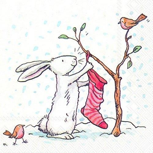 20 Servietten Charming Snow Rabbits – Comic Schneehase 33x33cm