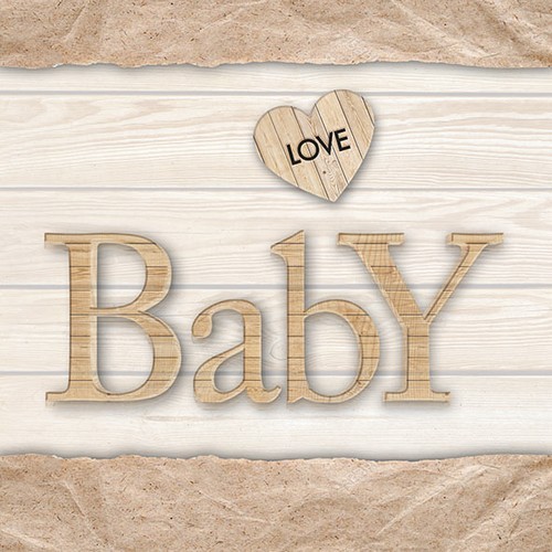 20 Servietten Baby Love Nature - Baby auf Holz natur 33x33cm