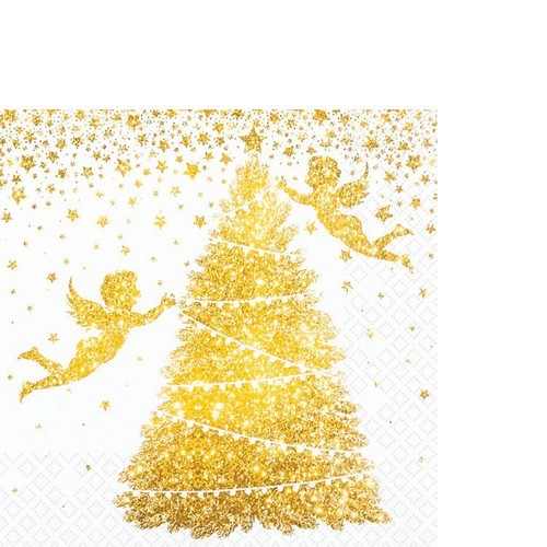 20 small cocktail napkins Glorious Angels - Golden angels on tree 25x25cm