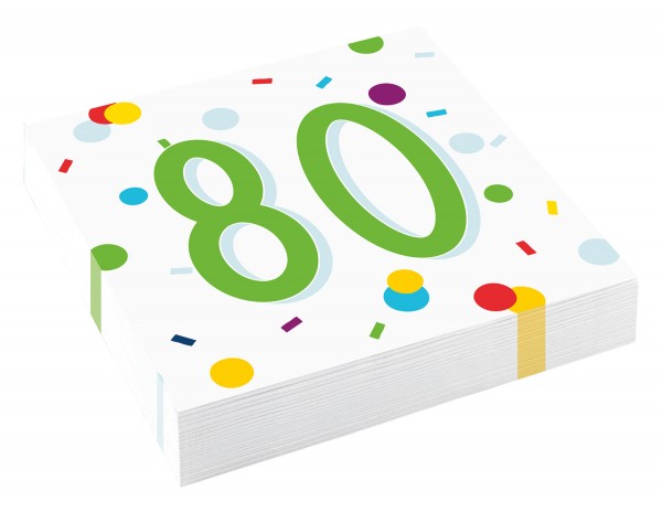20 Servietten Confetti Birthday 80 - 80. Geburtstag mit Punkte und Konfetti 33x33cm