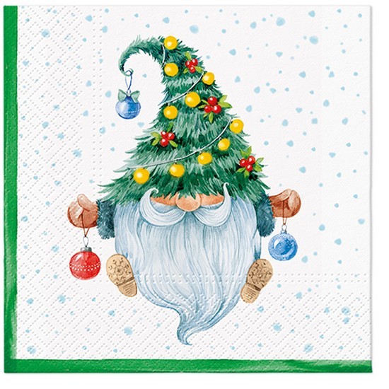 20 napkins Fancy Gnome - Gnome with cap as Christmas tree 33x33cm