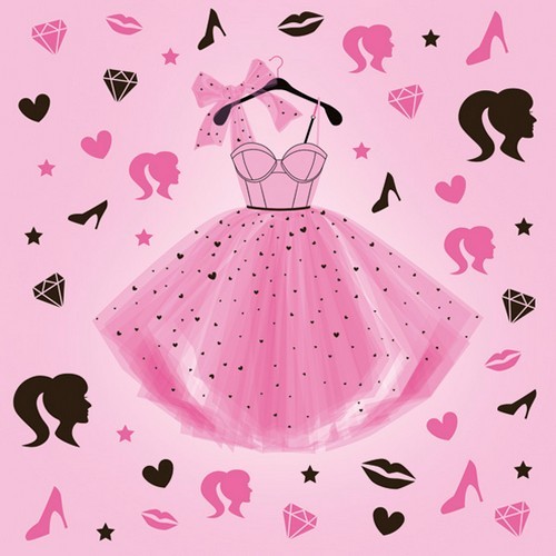 20 Servietten Girls Pink Party Dress - Kleid für Mädchen 33x33cm