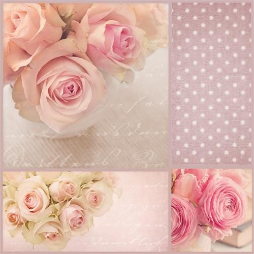 20 Servietten Romantic Rose - Collage rosa Rosen 33x33cm