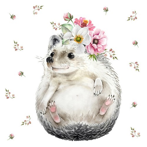 20 Napkins Sweet Hedgehog - Hedgehog with flower wreath 33x33cm