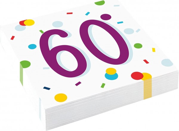 20 Servietten 60 Confetti Birthday - 60. Geburtstag mit Punkte und Konfetti 33x33cm