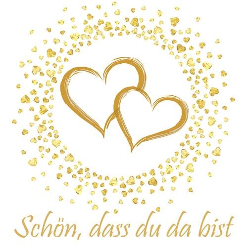 20 Servietten "Schön" Cute Golden Hearts - Goldene Herzen 33x33cm