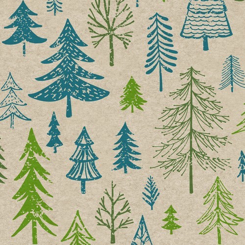 25 Servietten nachhaltig Into the Woods - Winterbäume blau-grün 33x33cm