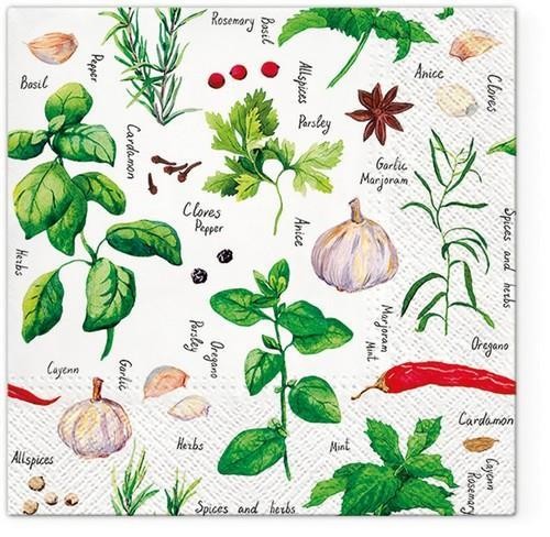 20 Servietten Spices and Herbs - Kräuter und Gewürze 33x33cm