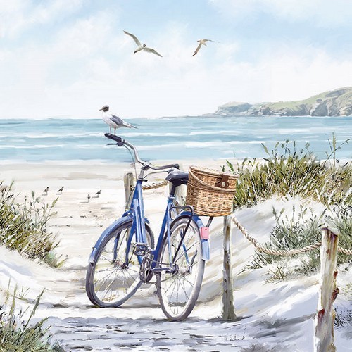 20 Napkins Bike at the Beach - bike with basket on the beach 33x33cm
