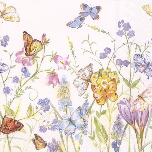 20 Servietten Butterflies & Blossoms - Lebhafte Blumenwiese 33x33cm