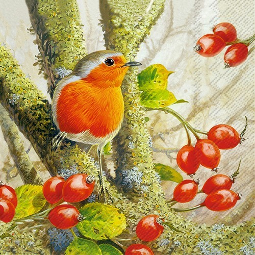 20 Napkins Robin in the Forest - bird hides in the forest 33x33cm
