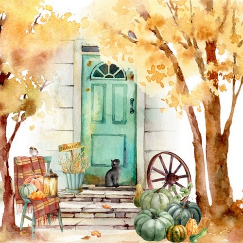 20 Servietten Thankful Autumn - Herbstliches Haus 33x33cm