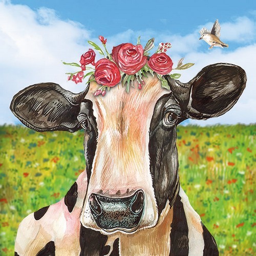 20 napkins Mia - cow with roses in front of meadow 33x33cm