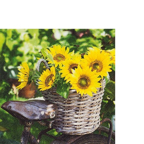 20 kleine Cocktailservietten Sunny Flower - Sonnenblumen im Korb 25x25cm