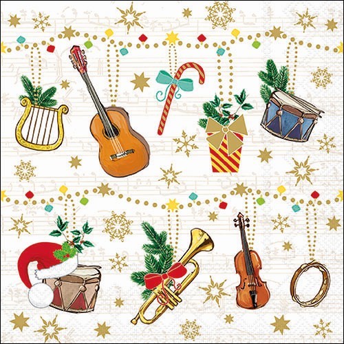 20 Servietten Christmas Instruments - Weihnachtsmusik 33x33cm