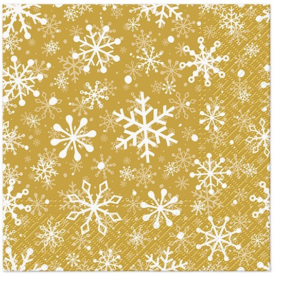 20 Servietten Christmas Snowflakes gold - Weiße Schneeflocken auf gold 33x33cm