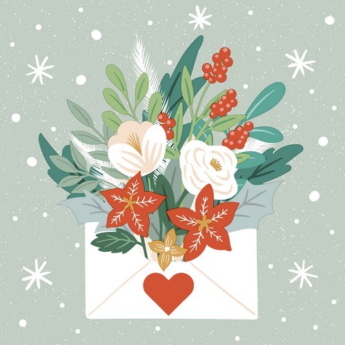 20 Servietten Christmas Letter - Brief mit Winterblumen 33x33cm