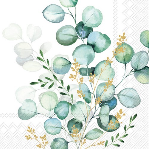 20 napkins Eucalyptus Bouquet gold - Elegant bouquet of eucalyptus 33x33cm