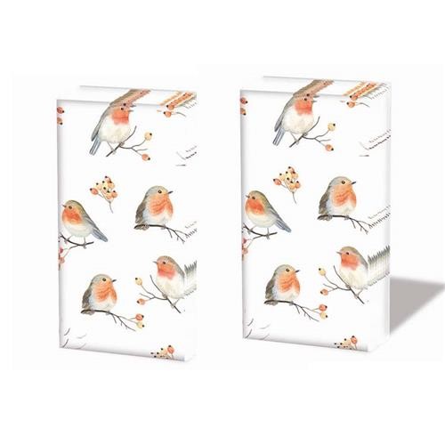 2x 10 handkerchiefs Robins Family - Many little robins