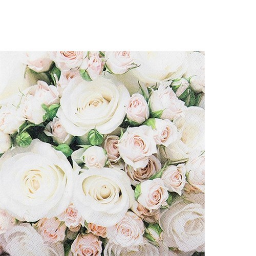 20 kleine Cocktailservietten Romantic Roses - Weiße und rosa Rosen 25x25cm