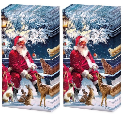 2x 10 Taschentücher Santa on Bench - Tiere versammeln sich um Santa