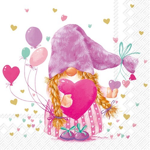 20 napkins Alice - Dwarf lady with hearts 33x33cm