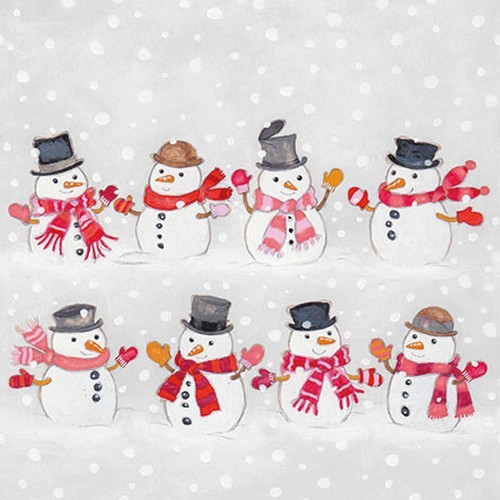 20 Servietten Dancing Snowmen - Tanzende Schneemänner 33x33cm