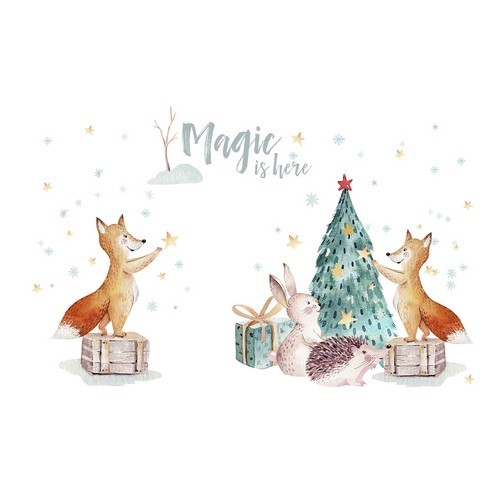 20 Magic Christmas is here napkins - Cute animals decorate tree 33x33cm