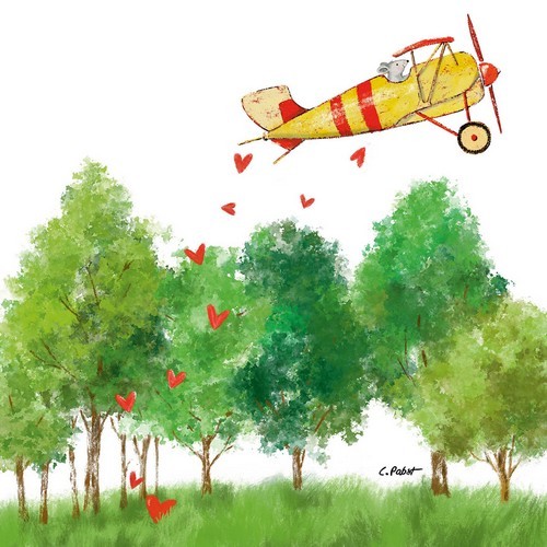 20 Servietten Flight to Love - Flugzeug über Bäume 33x33cm