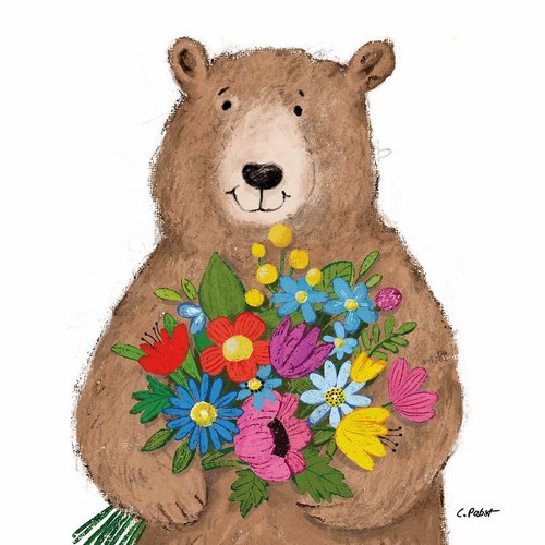 20 Servietten Bob - Bär mit Blumenstrauß 33x33cm
