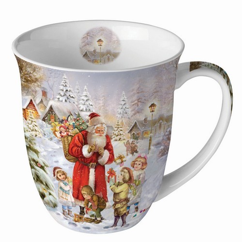 Tasse aus Porzellan Santa bringing Presents - Nostalgie mit Kinder und Santa 0,4L, Höhe 10,5cm