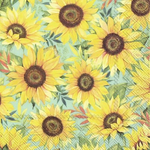 20 Servietten Vincent green - Viele kleine Sonnenblumen 33x33cm