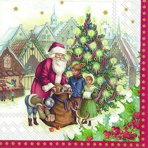 20 Servietten Toys Christmas Market - Weihnachtsmann am Weihnachtsmarkt 33x33cm
