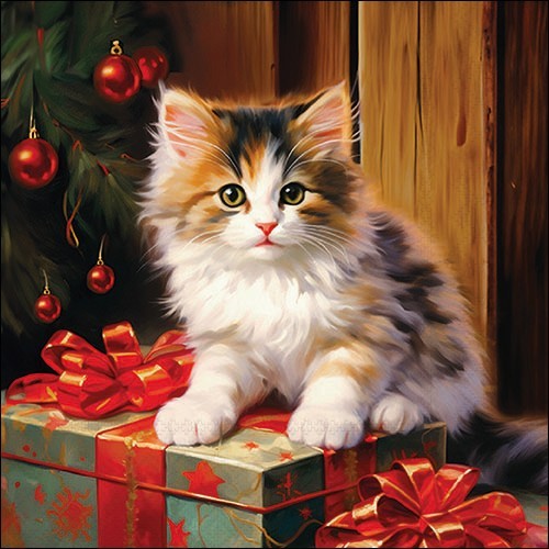 20 Servietten Molly - Katze an Weihnachtsgeschenk 33x33cm