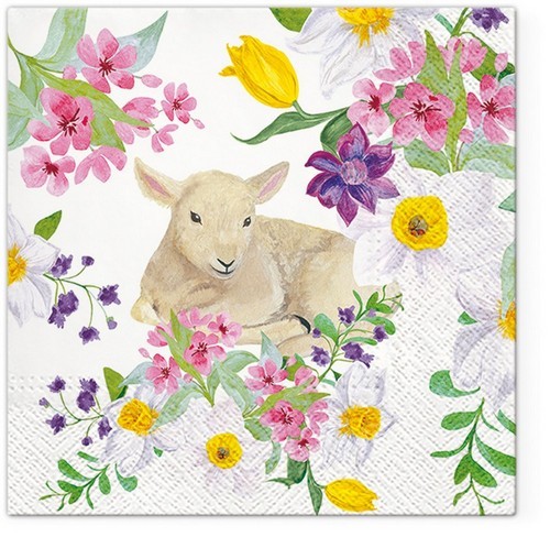 20 Servietten Lamb in Flowers - Lamm an frischen Blumen 33x33cm