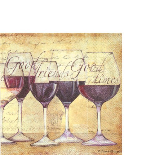 20 kleine Cocktailservietten Vino Belissimo - Rotwein im Glas 33x33cm