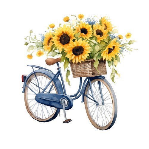 20 Servietten Ride with Sunflowers - Fahrrad mit Sonnenblumen 33x33cm